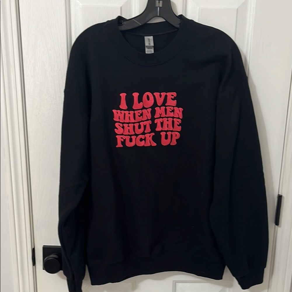 Black Sweatshirt with Hot Pink Text